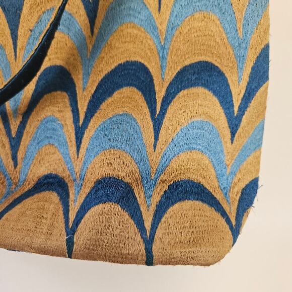 Scallop Pattern Woven Shoulder Bag Purse Tan‎ Blue MCM - Picture 6 of 10